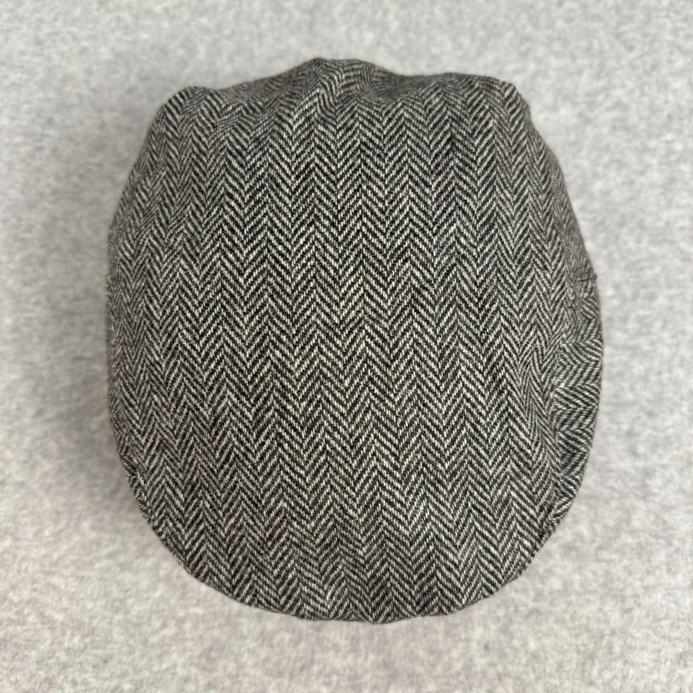 Vintage Mens Stetson Herringbone 100% Wool Flat Cap Sz XL Black White Made USA